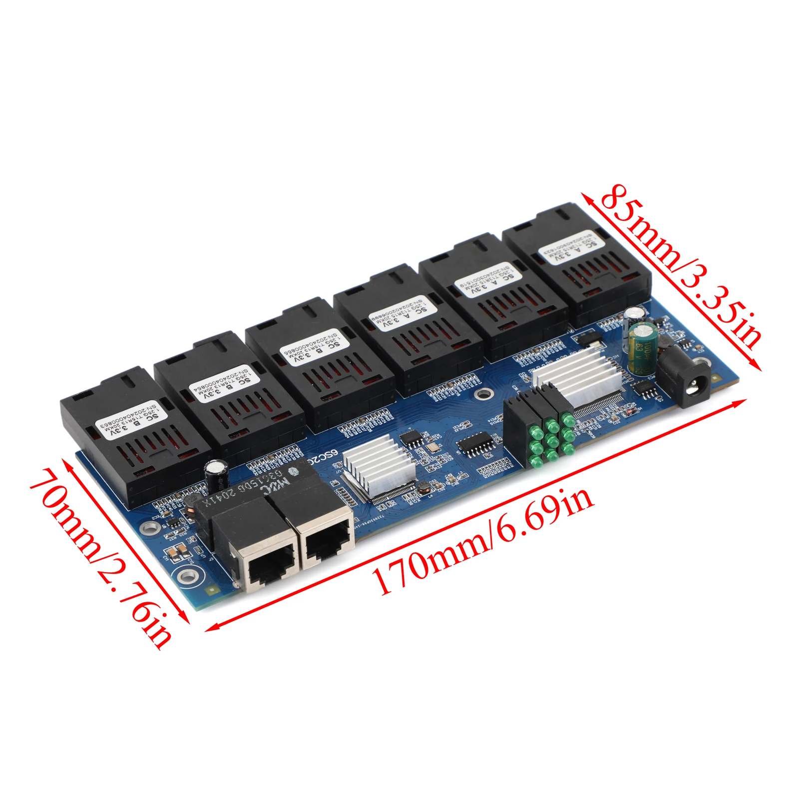 1000M/100M Fiber Optic Media Converter PCBA Board 2 RJ45 to 6 SC 3A+3B Ports 1.25G Connector 1310nm/1550nm 20KM Ethernet Switch