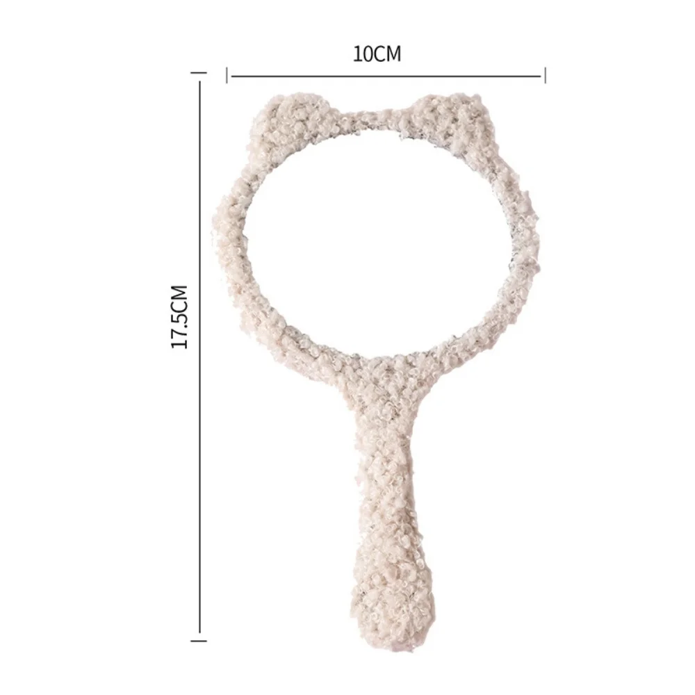 편안한 플러시 곰 손거울 라운드 데스크탑 화장 거울 휴대용 고화질 화장 거울 여성용