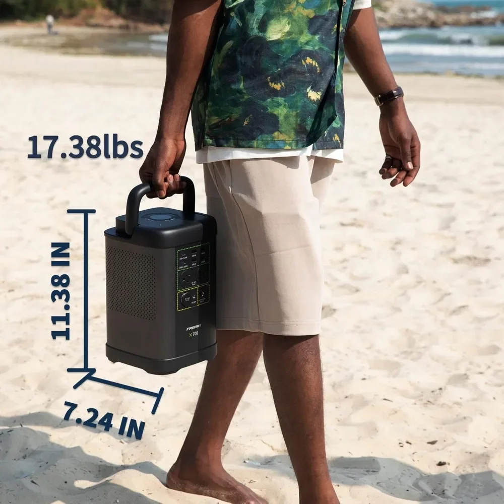 Portable Power Station, 662Wh LiFePo4 Battery Solar Generator, 2 AC Power Sockets, 110V, 1000W, DC 12V Car and USB Ports 6