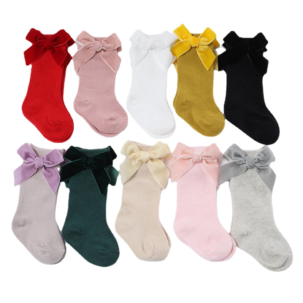  가을 겨울 공주 소녀 면 양말,  큰 활 무릎 높이 스타킹,  의류