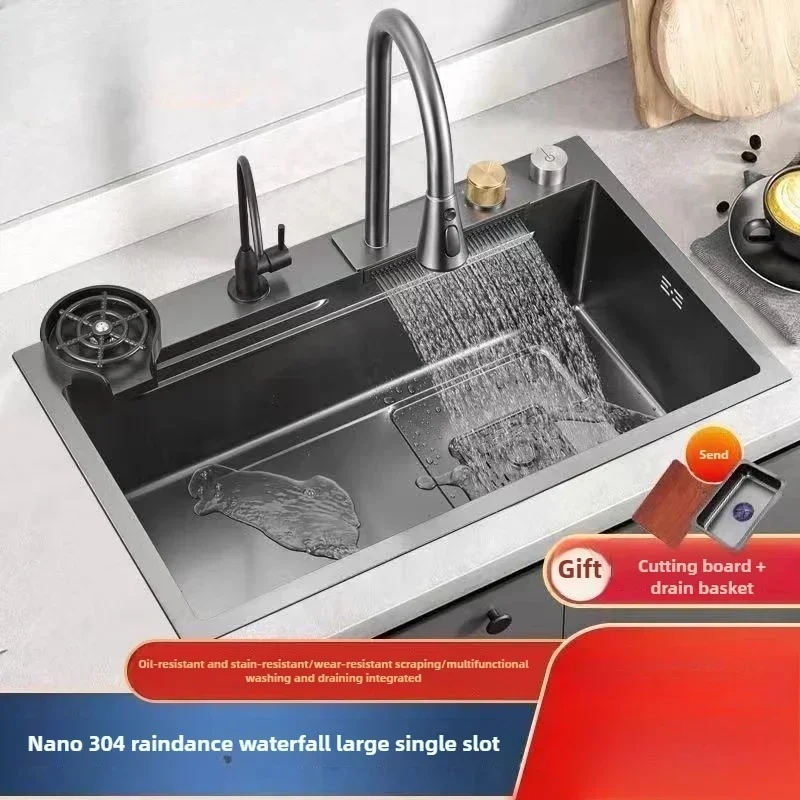 อ่างล้างจานสแตนเลส 304 หนาพิเศษ ขนาดใหญ่ อ่างล้างผักเดี่ยว อ่างล้างจานสแตนเลสสำหรับวางบนโต๊ะ 1