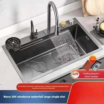 อ่างล้างจานสแตนเลส 304 หนาพิเศษ ขนาดใหญ่ อ่างล้างผักเดี่ยว อ่างล้างจานสแตนเลสสำหรับวางบนโต๊ะ 1