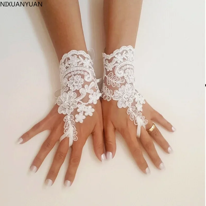 Lace Gloves Wedding Dress Gloves Guantes Fingerless Gloves Novias Women's Lace Gloves Wedding Accessories Transparent Vintage Bride White Accessory Mittens