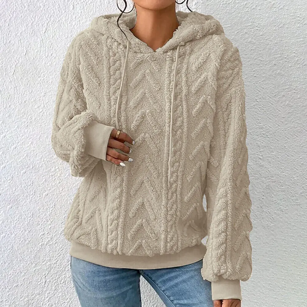 Hoodies For Women Solid Color Fleece Sport Pullover Cozy Oversized Pockets Hooded Sweatshirt