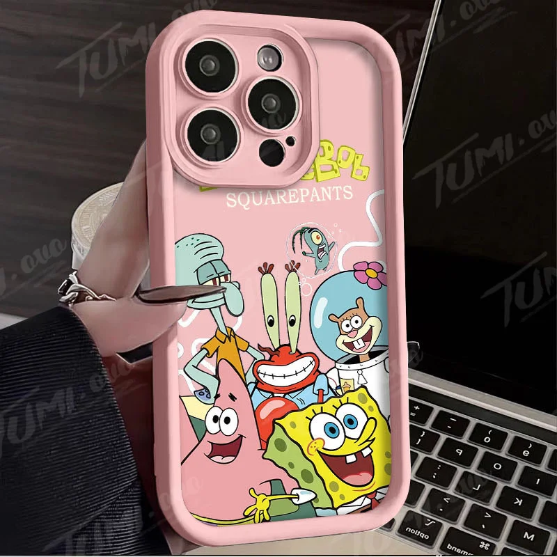 thumbnail image 1 of Funda de teléfono de silicona con estampado mate para iPhone, carcasa protectora de Anime SpongeBobs para iPhone 14, 15 Pro Max, 13, 12, 11, X, XS, XR, 7, 8 Plus, SE 2020, 1 of 5