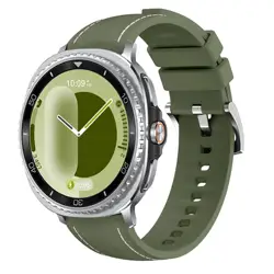 Premium Silicone and Leather Watch Strap - Comfortable and Stylish Wristband - 8 classic 46mm (Military green)