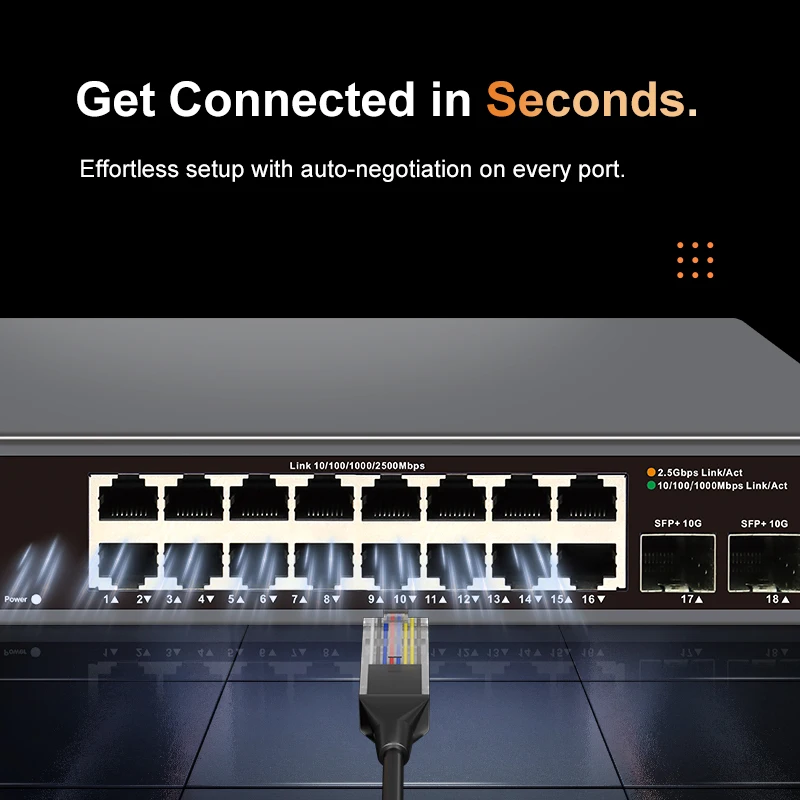 KeepLiNK 18-Port Multi-Gigabit Unmanaged Network Switch 16 X 2.5Gb Ethernet + 2 X 10Gb SFP+ for High-Speed Data Networking - Imagen 3