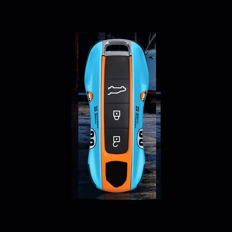 Key Case Cover Key Case #20 Gulf Memorial Version Porsche Macan Cayenne 718 Paramera 911 Modified Car Key Case Cover Fob Keychain Accessories