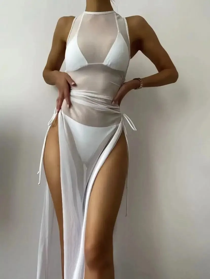 Sexy Bikini Swimsuit Women's Pure Color Seperated Swimming Costume Hot Sale Of The Season New Style Beachwear Trendy Underwear A