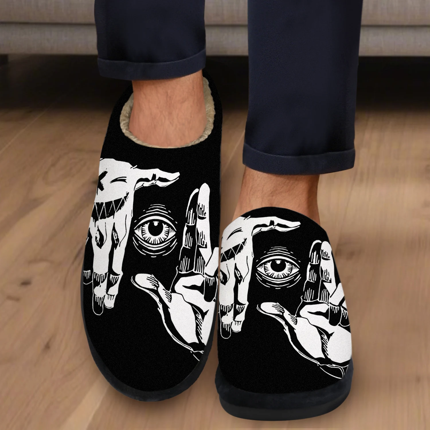 Men's Winter Slip-On House Shoes - Soft Flannel Shoes with Fuzzy Cushion, Non-Slip Rubber Sole - All-Season Warm Indoor/Outdoor