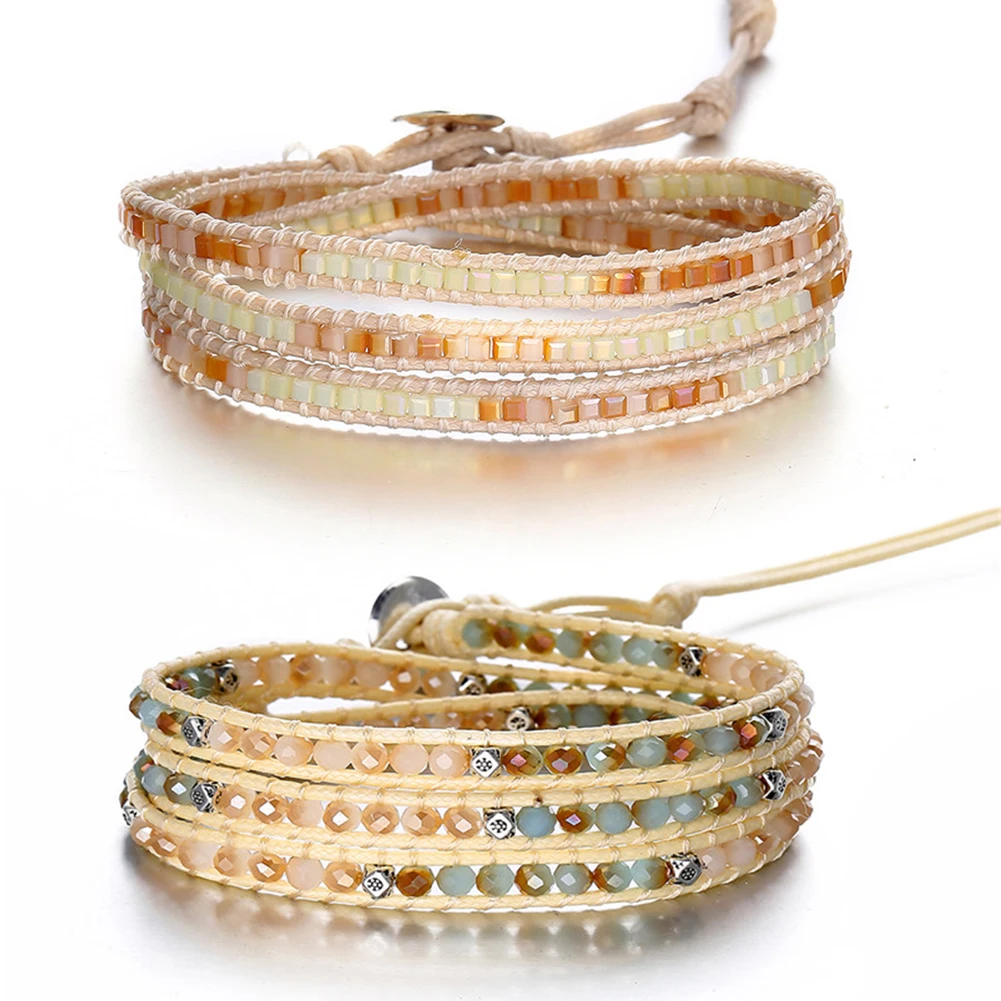 Boho Handmade Woven Stone Beads Bracelets Women Vintage Multi Layered Wrap Bracelet Armband Charm Bracelet Pulseras Mujer