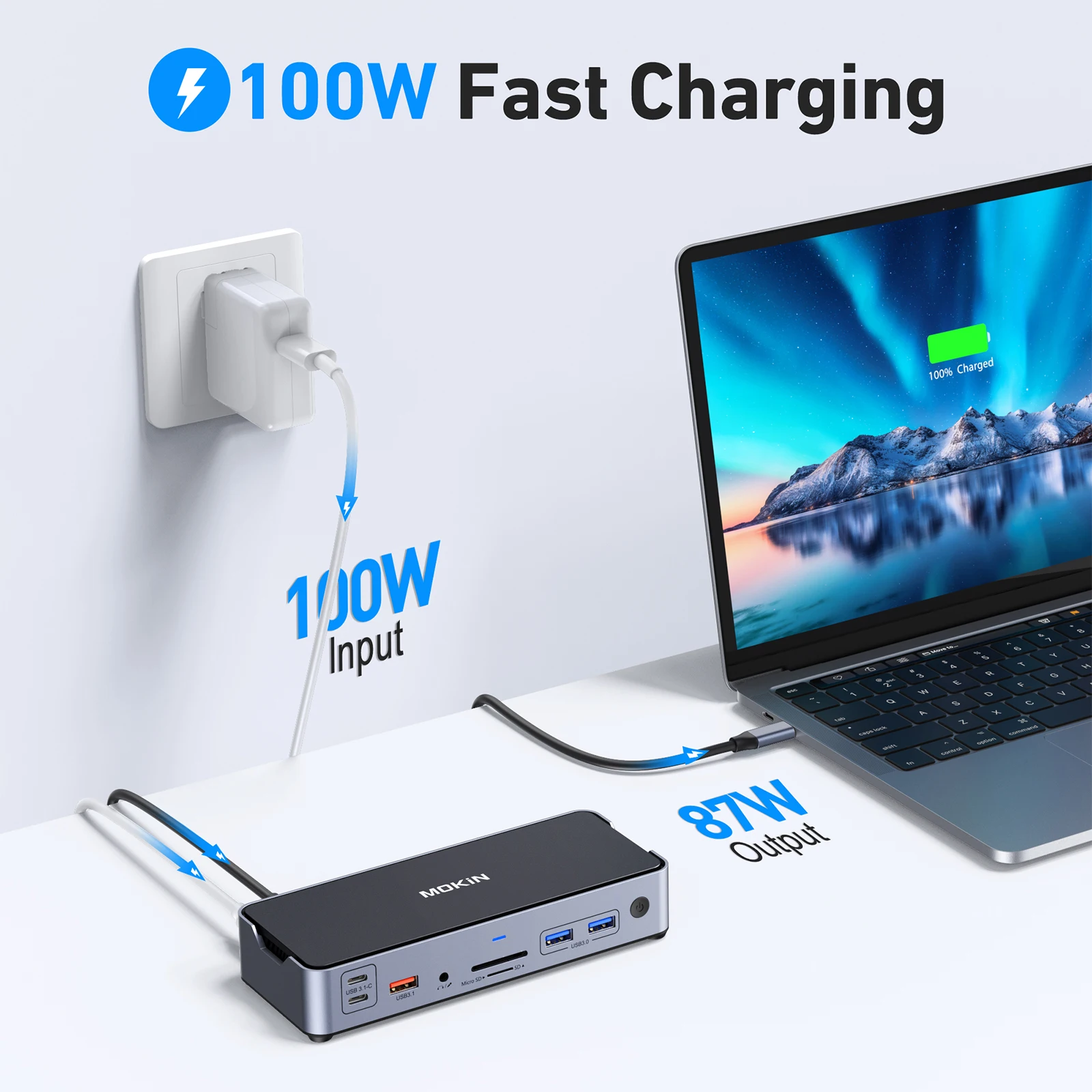 MacBook Air/Pro, iPad, Thunderbolt ƮϿ MOKiN 15 in 1 ŷ ̼ -  ä 4K60HZ, HDMI 8K30Hz, PD 100W, SD, TF