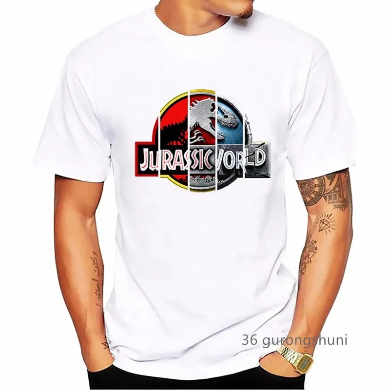 

Dinosaur pattern letter print T-shirt 100% cotton men's summer fashion street wear oversized loose and comfortable crew neck top
