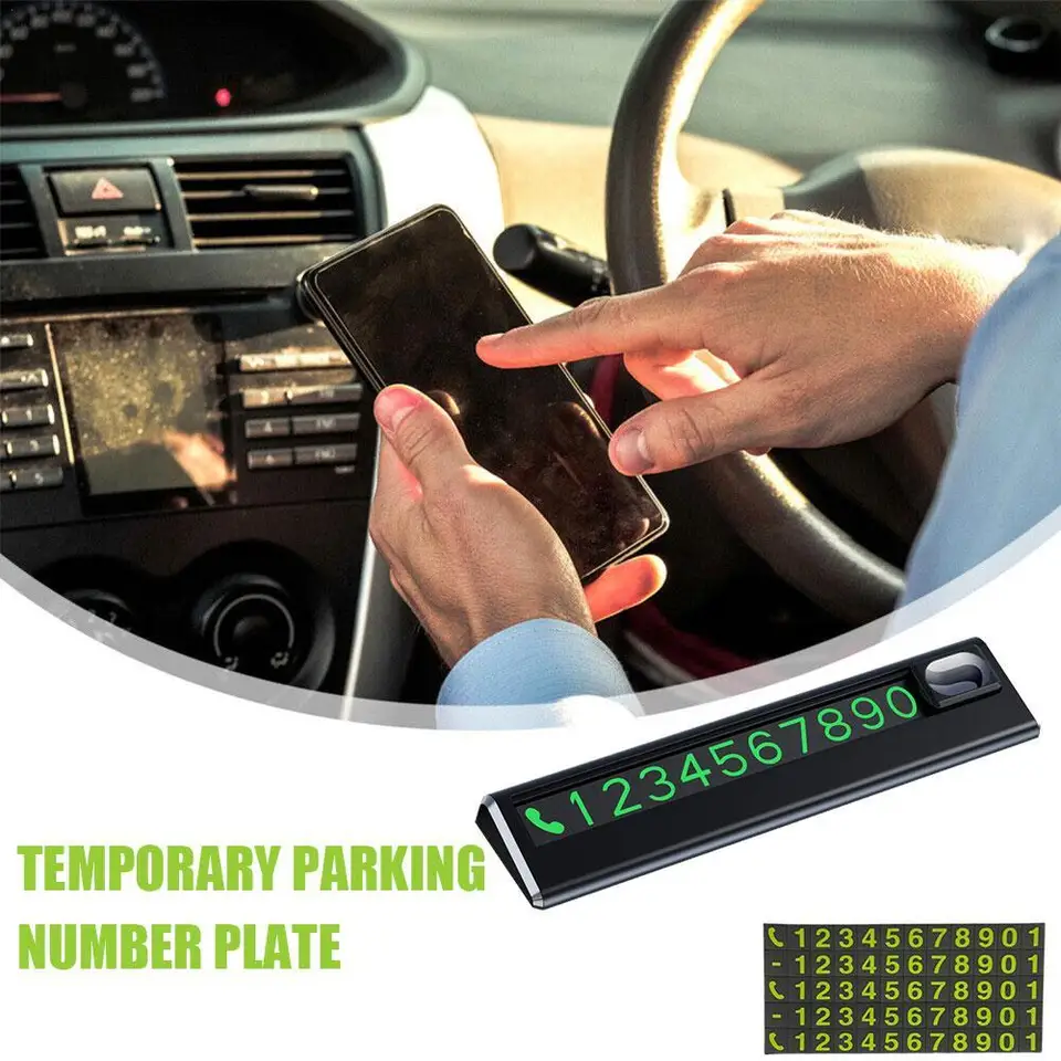 Luminous Car Parking Number Plate Auto Parking Card Solar Charging Temporary Stop Phone Number Card Car Interior Accessories