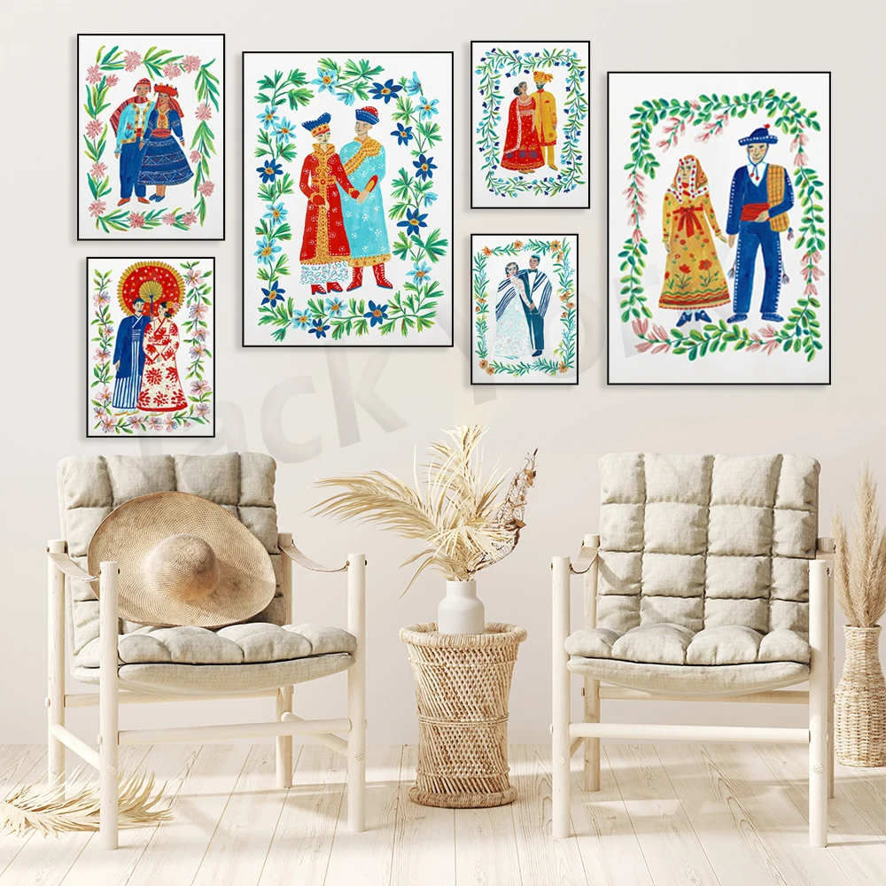 

Mongolisches Paar in traditionellen Hochzeitskleidern Kunstdruck, Verlobungsgeschenk, Paarportrait, Braut Wandkunst