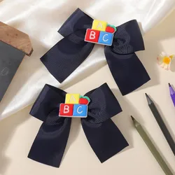 Kids Girls Navy Grosgrain Bow Hair Clips with Cute Book and Pencil Decor - Set of 2 - Other (FJ5619 - 2A - 1)