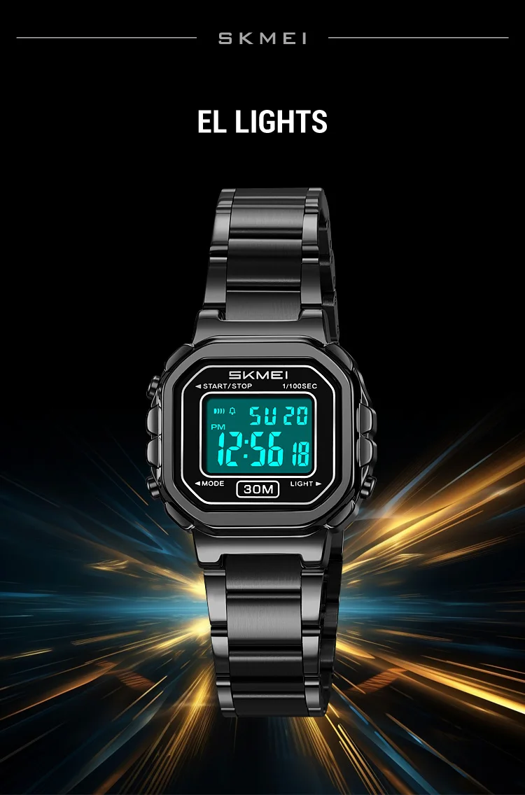 Reloj digital mujer de lujo impermeable de acero inoxidable_voghion.com