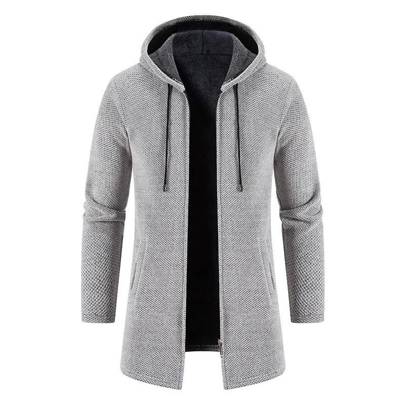

Men Winter Long Trench Coat 2023 Knit Sweater Jacket Fleece Wind Breaker Navy Turn-down Hoodies Zipper Cardigan Male Overcoat