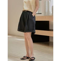 Summer Korea Style Lazy Linen Curled Bermuda Shorts Wide Leg Loose Slim Casual Hot Pants For Women - Image 5