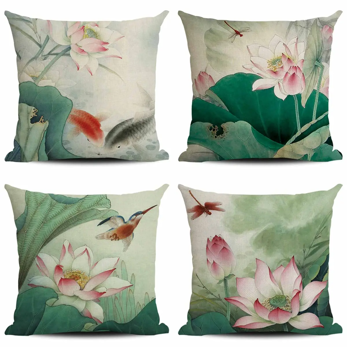 

Lotus Carp Linen Pillowcase Sofa Cushion Cover Home Decoration