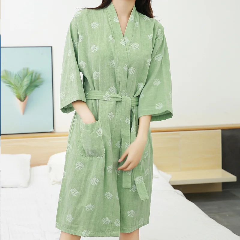 New Arrival Summer 100% Cotton Nightgown  Bath Robe Women's Sleepwear Double deck Gauze Sleepshirts Female Home Bathrobe Loose