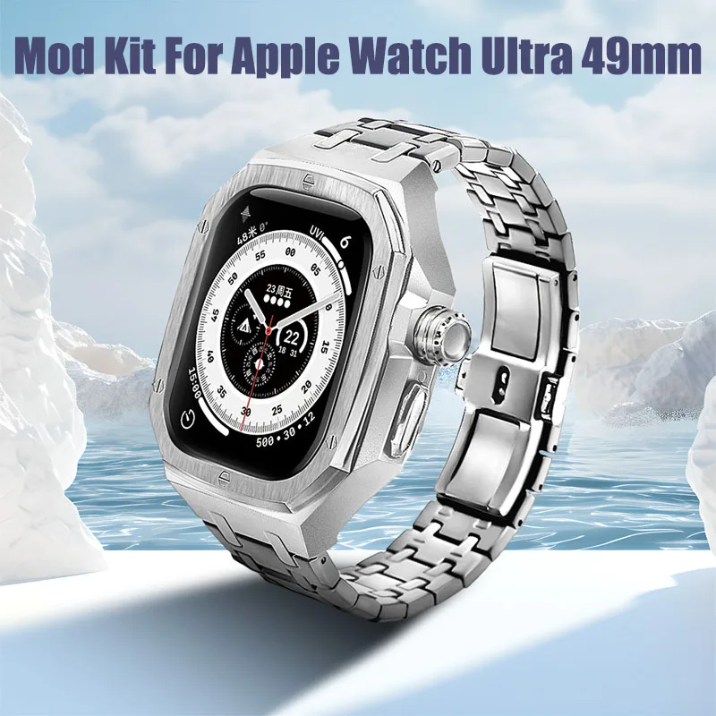 

Luxury Alloy Case&Silicone Strap for Apple Watch Ultra 2 49mm DIY Mod Kit for IWatch Series Ultra Stainless Steel Bracelet Band