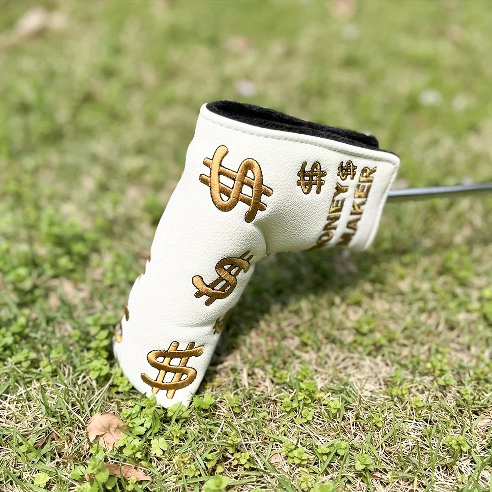 1pc Fashionable Embroidered Golf Putter Cover, Golf Club Head Covers With Dollar Design 5