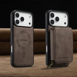 Magnetic Dual - Function Leather Wallet Phone Case with Zipper Card Holder - iPhone 14 (Coffee)