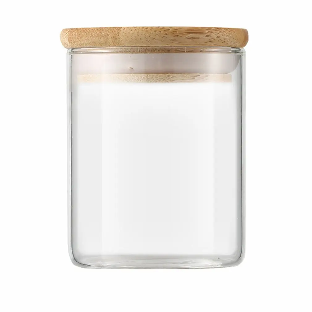 

Durable Glass Sealed Can Food Storage Tank Bamboo Tea Canister Glass Reusable Jar Tank Can for Grain Candy Glass Bottles