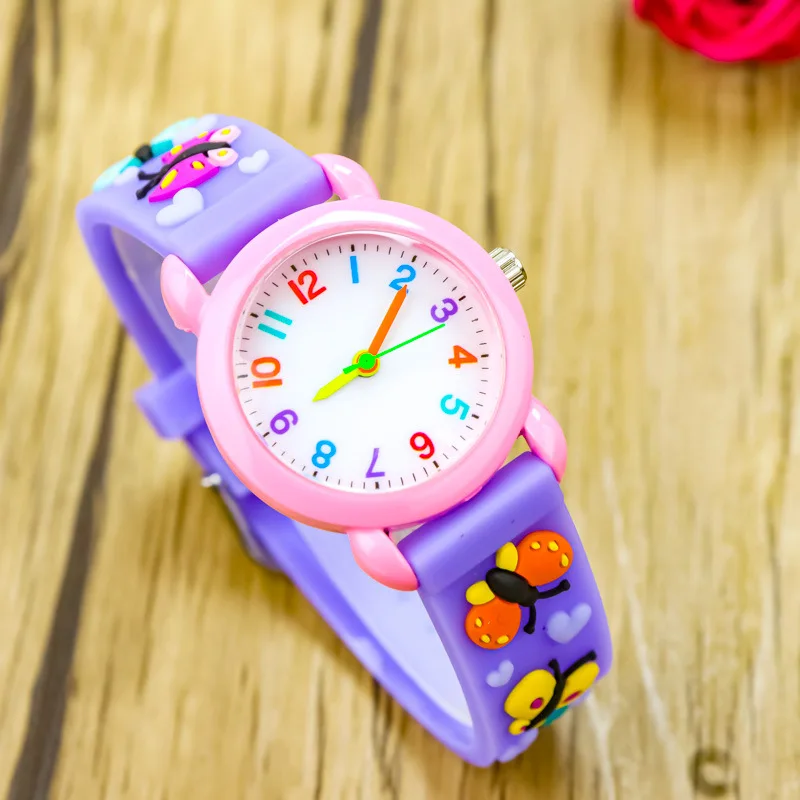 New 3D Colorful Butterfly Children Watch Soft Silicone Strap Rainbow Color Dial Fashion Sports Quartz Watches for Kid Boys Girls 3