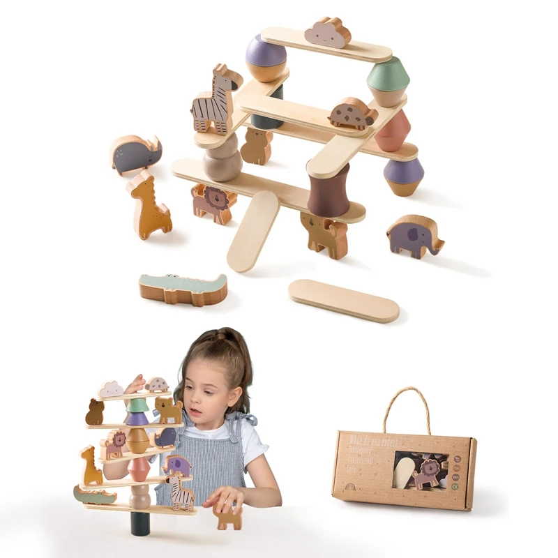 Kid Montessori Toy Baby Wooden Animal Stacking Toys Balance Blocks Board Game Educational Balance Stacking Blocks Toy Baby Gifts - Image 6
