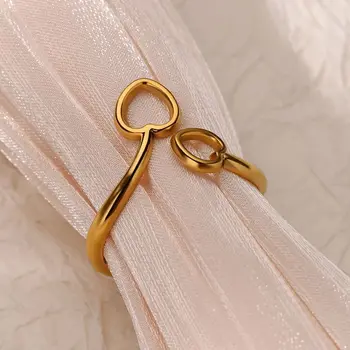 Hollow Geometric Heart Rings for Women Stainless Steel Gold Color Adjustable Ring Aesthetic Wedding Fashion Waterproof Jewelry