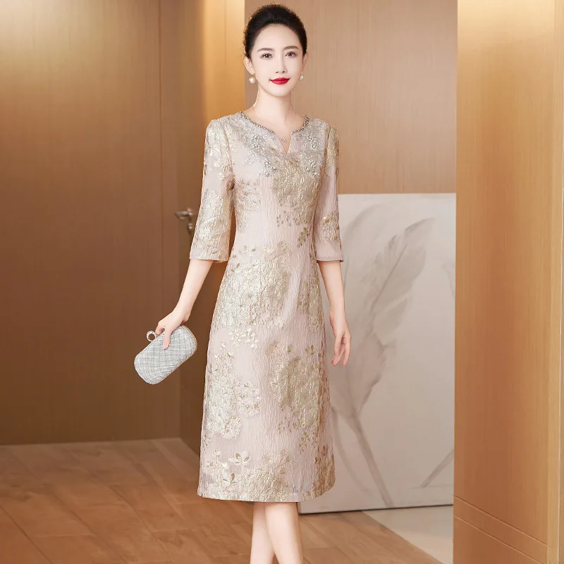 Luxury Champagne Mother Of The Bride Dresses With Beads Elegant Women  Wedding Guest Dresses - AliExpress 320