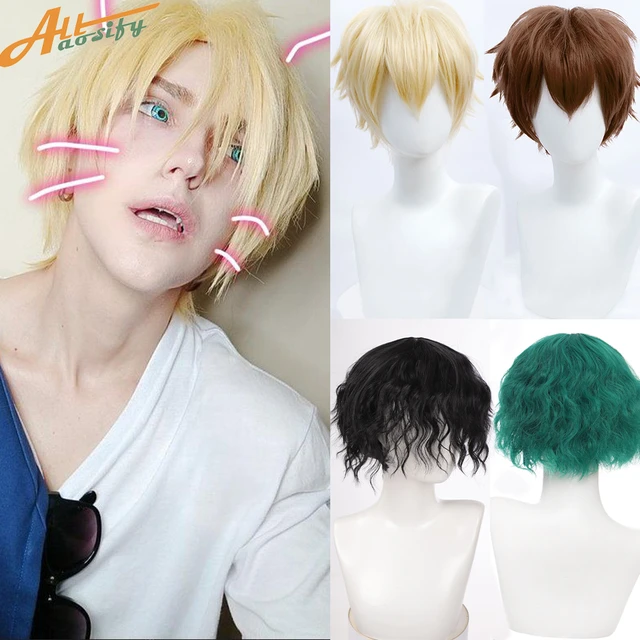 High Quality 30cm Black Pink Red Short Hair For Boy Party Synthetic Heat  Resistant Hair Halloween Anime Colourful Wigs + Wig Cap - Cosplay Costumes  - AliExpress