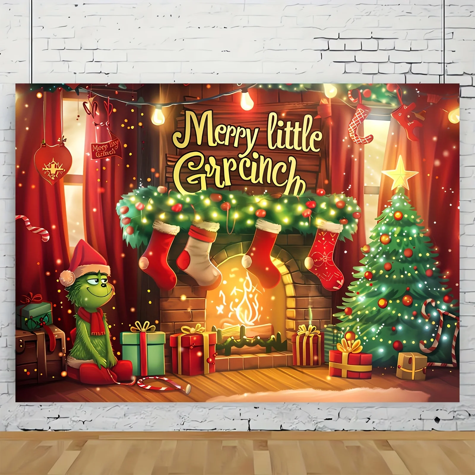Weihnachten themen orientierte Party Hintergrund Banner | Cartoon Weihnachts dieb Charaktere und dekorative Bäume von Urlaub Kamin – Detail 8