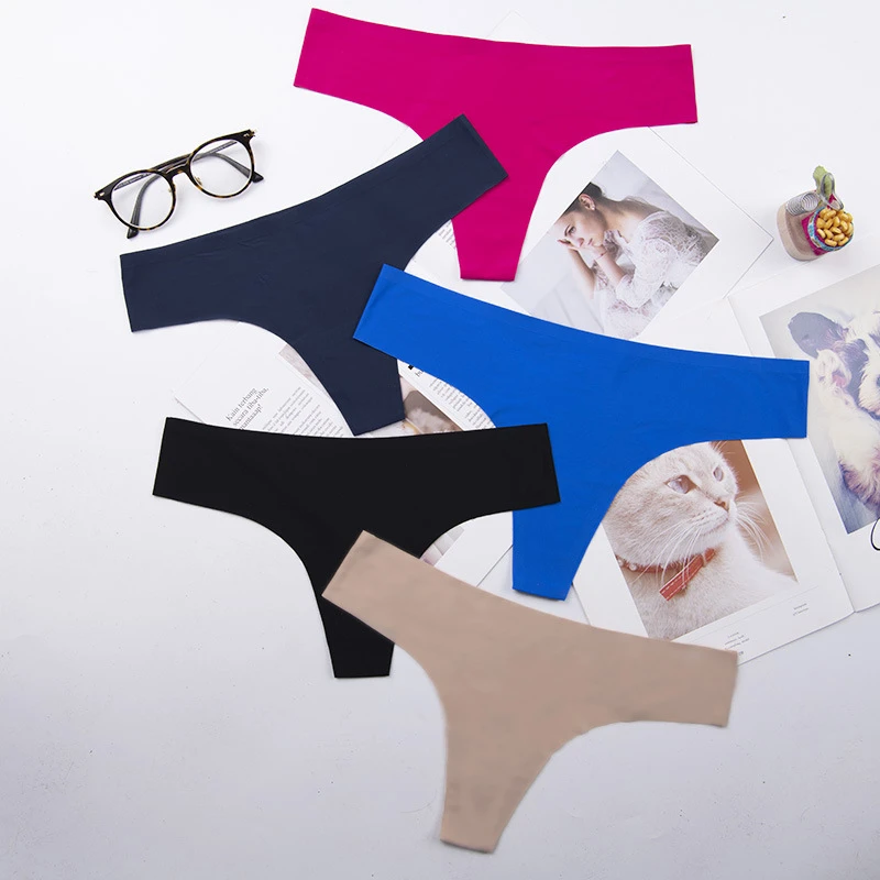 Sexy Ice Silk Cotton Seamless Women Thong Solid Color Sports Underwear