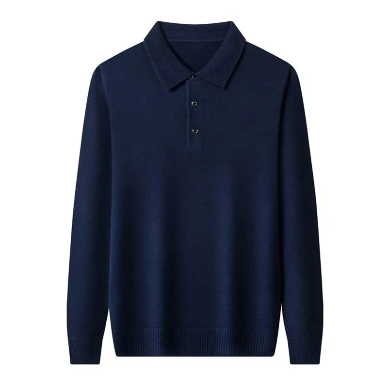 100% merino wool men's lapel pullover long sleeve POLO neck sweater loose top business casual knit bottoming shirt 6