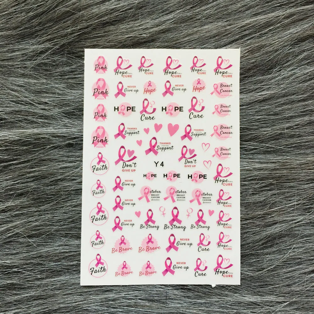6Pcs/Set Breast Cancer Awareness Day Nail Art Sticker World Love Breast Health for Women Pink Ribbon Faith Hope Fight Decals