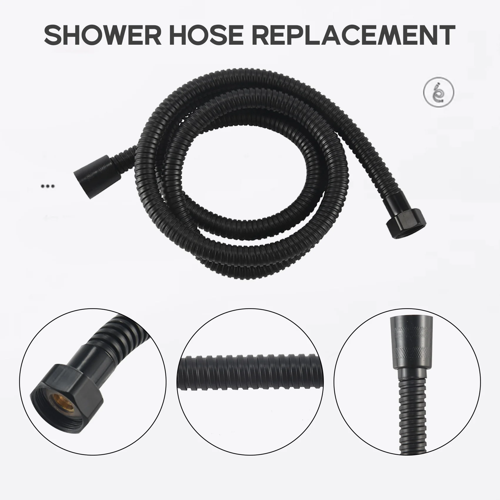 Black Shower Hose 150Cm Stainless Steel Shower Tube Flexible Gold Bathroom Hose Plumbing Glossy