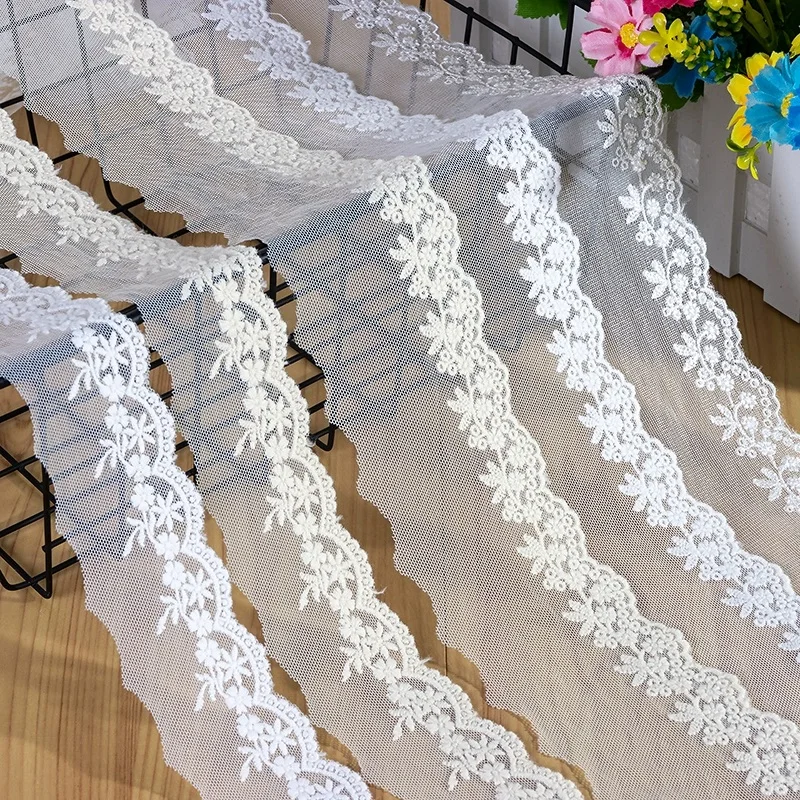 

Вышитая кружевная лента, 100% хлопок, белый, бежевый цвет, ткань для отделки, Швейные аксессуары своими руками, 5 ярдов/лот