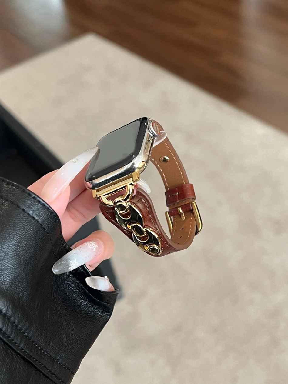 Armband für Apple Watch Band S11/10/9/8/7/SE/6/5/Ultra 3 2 IWatch 49/46/45/44/42/41/40/38 mm Luxus D Metall Leder Damen Armband – Detail 22