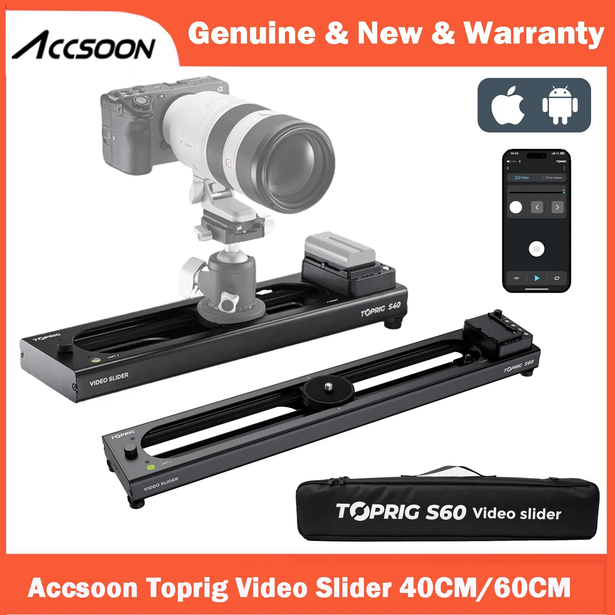 Accsoon Toprig S40 S60 Motorized Camera Slider App Wireless Control Carbon Fiber Dolly Rail Slider Support IME Lapse Photography