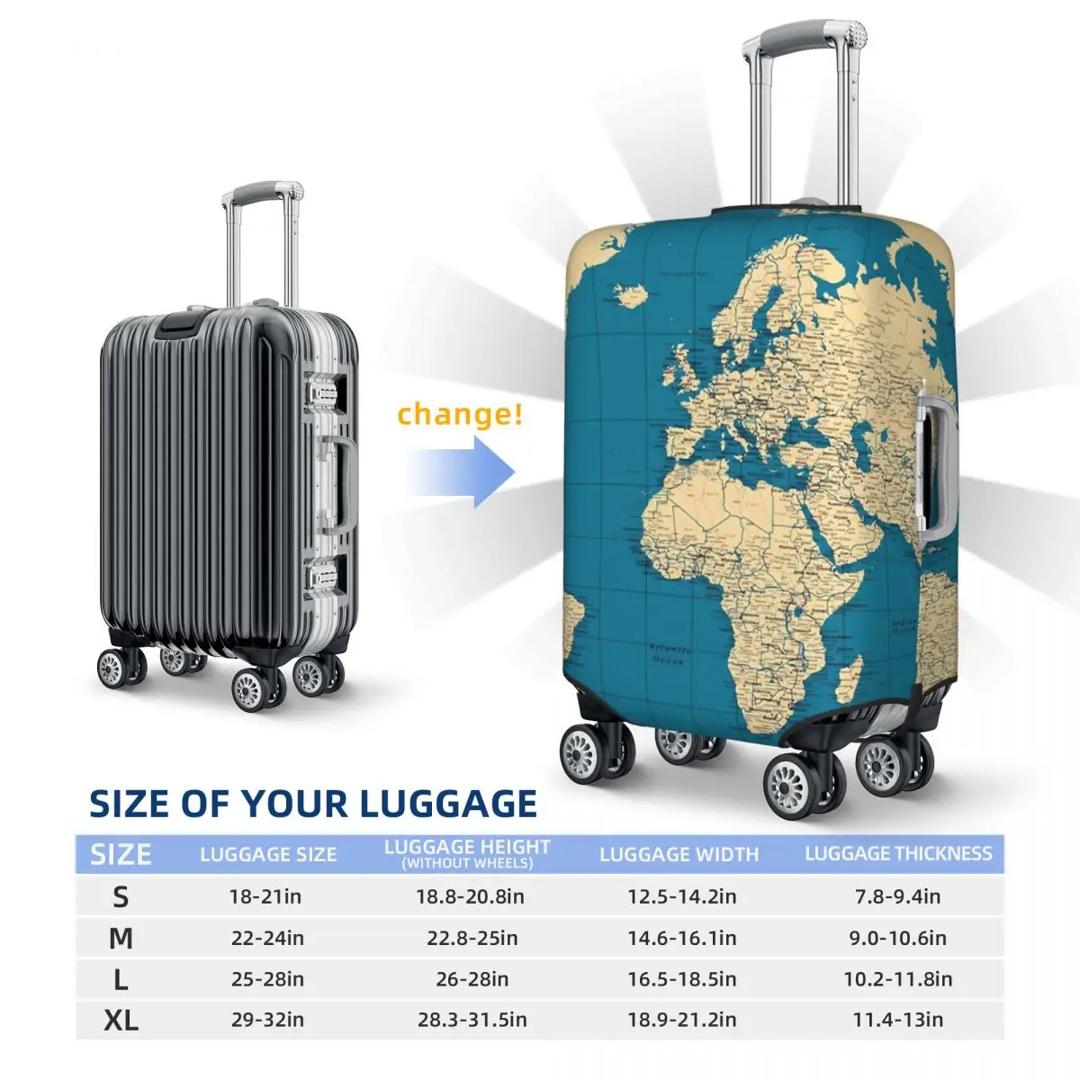 World Map Suitcase Cover Cities Roads Lakes and Rivers Holiday Business Useful Luggage Case Protector luggage cover