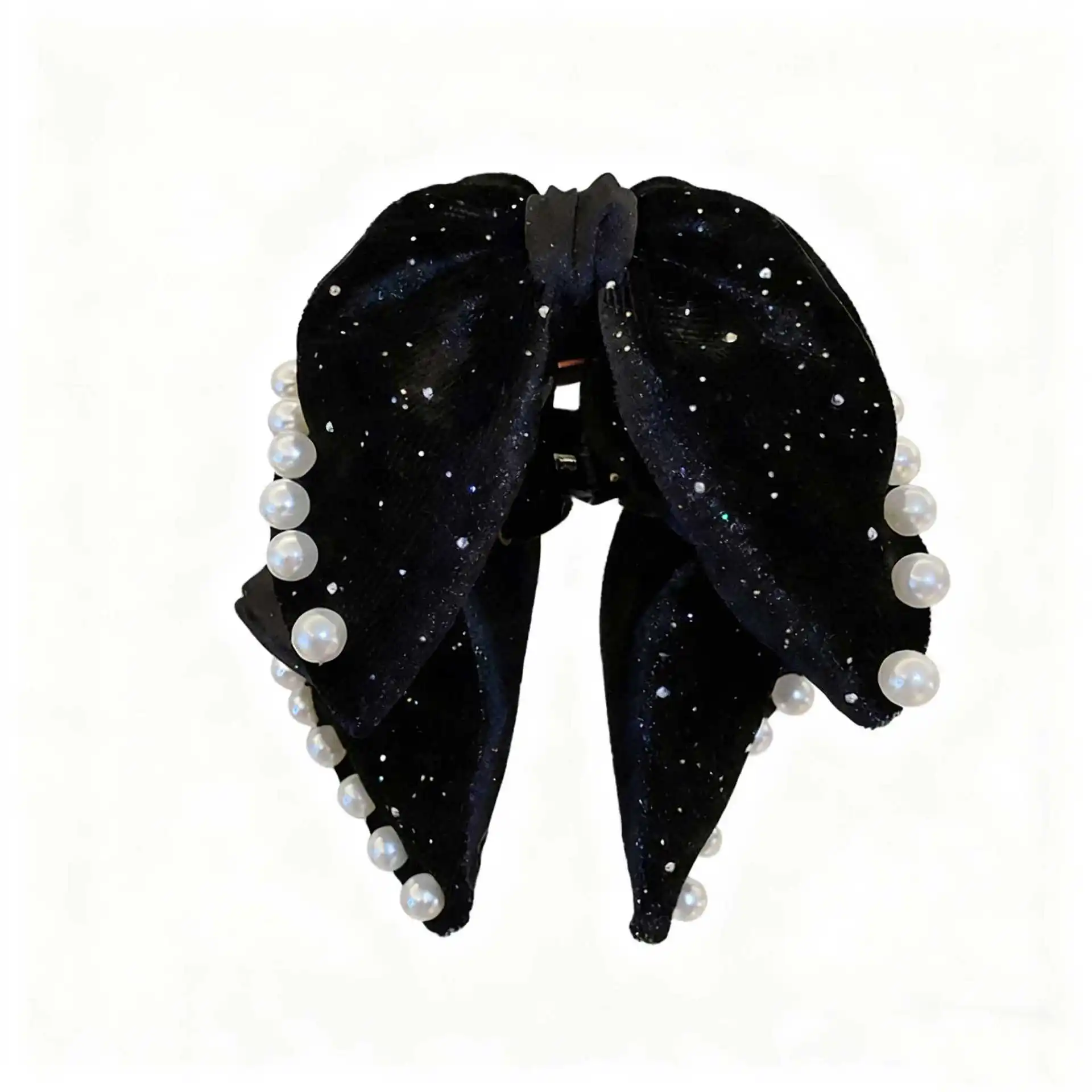1PC Women's Sparkly Velvet Bow Hair Clips With Pearls Black & Burgundy Fashion Hair Accessories Elegant Party Hair Decoration