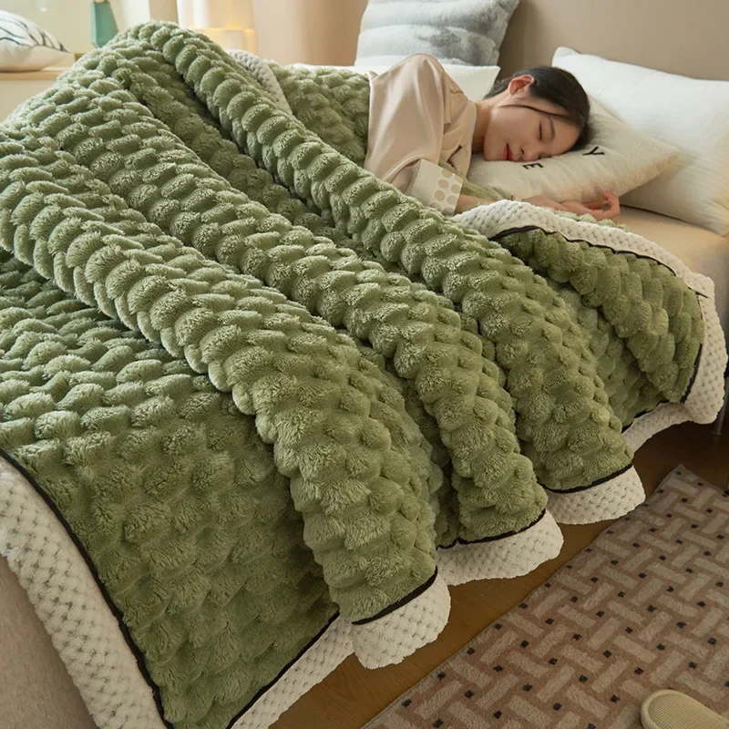 

Winter Blanket Lamb Wool Thick Double Side Microfiber Flannel Super Soft Throw for Bed Comfortable Warm Comforter