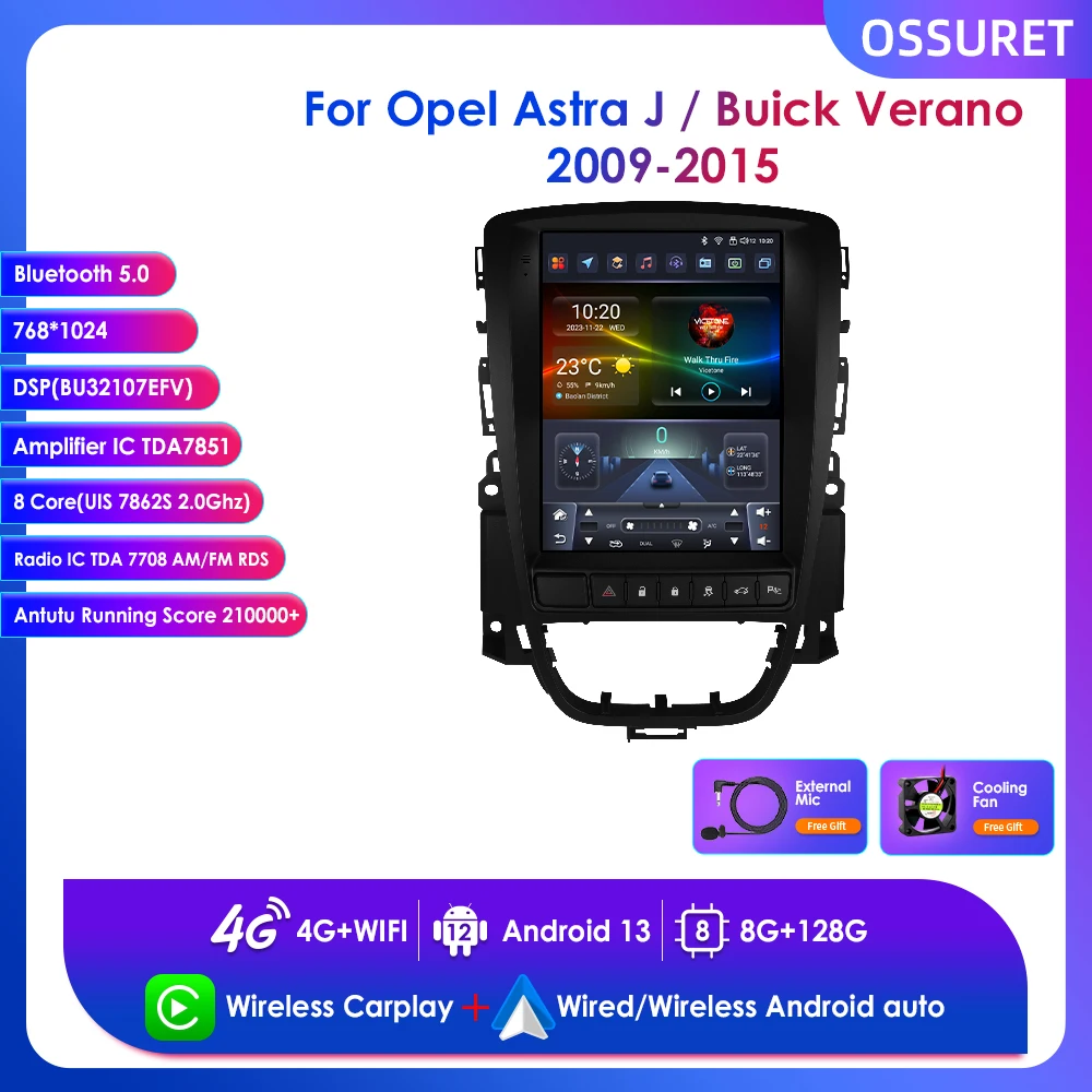 

Ossuret 9.7" Carplay for Opel Astra J Buick Verano 2009- 2015 Android 13 Car Radio Multimedia Player GPS Navi Stereo 4G BT 2 Din