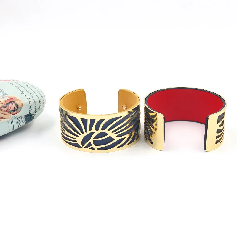 Retro Punk Hollow Opening Bangles Cuff Bracelet Interchangeable PU Leather for Women