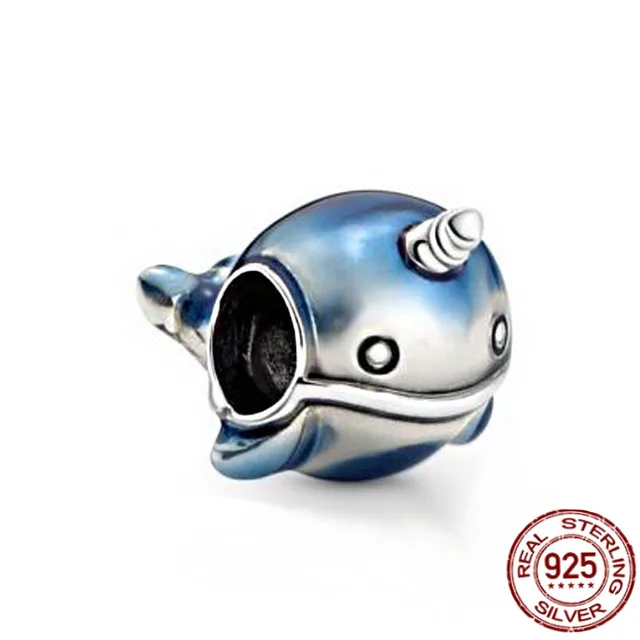 925 Sterling Silver Ocean Series Narwhal Charm Starfish Ocean Waves & Fish Beads Fit Pandora Bracelet DIY Pendant Woman Jewelry CMS1558-2
