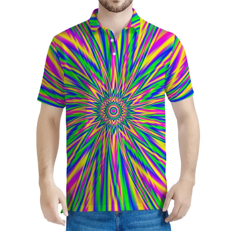 Psychedelic 3D Printed Polo Shirt Men Optical Illusion
