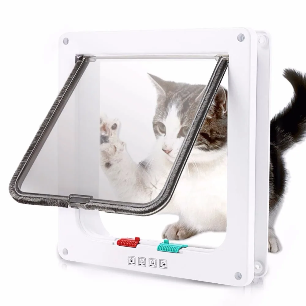 Cat Flap Door 4 Way Security Lock Dog Flap Door ABS Plastic Small Pet Gate Kit Doors cat door pet door